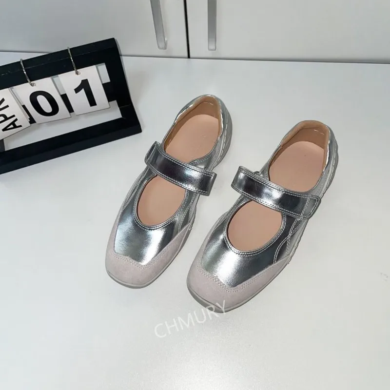 CHMURY Sivler Mary Jane Кроссовки Балетки Ballerian Disco Широкие туфли Женские большие размеры 41
