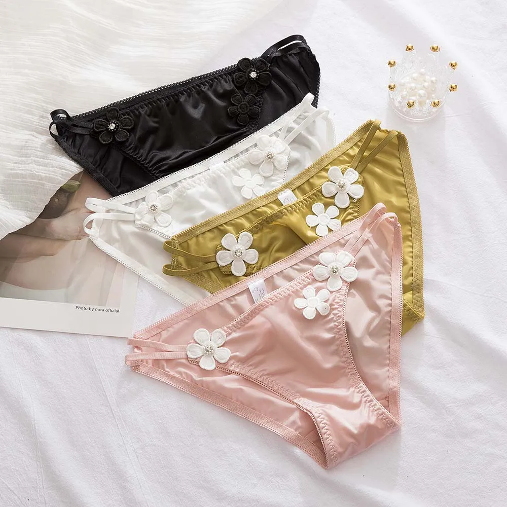 

Cute Flower Low-waist Japanese Satin Women's Panties Briefs Underwear