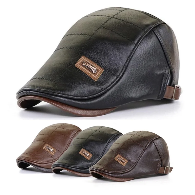 Винтажный Мужской Берет Из Искусственной Кожи Кепка Для Гольфа Зимняя Теплая С