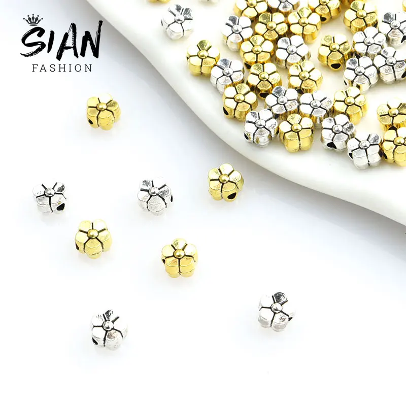 

50pcs Antique Gold Color Flower Spacer Beads Small Hole Alloy Metal Loose Bead Charms DIY Necklace Bracelet Making Supplies Gift