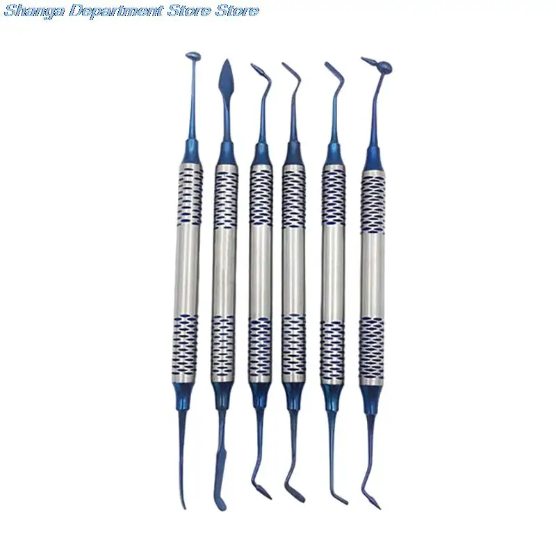 

6pcs Dental Composite Resin Filling Spatula Titanium plated Head Resin Filler Set thick handle Restoration set Dental Instrument