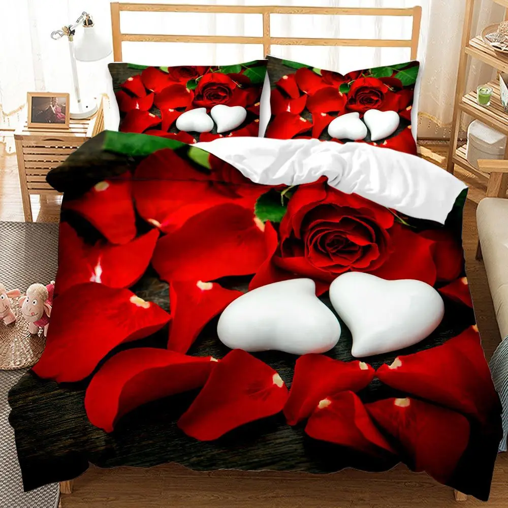 

Red Rose Flower 3D Printed Duvet Cover Set Bed Linen Bedding Sets Quilt Covers With Pillowcases Queen King Size Home Bedclothes