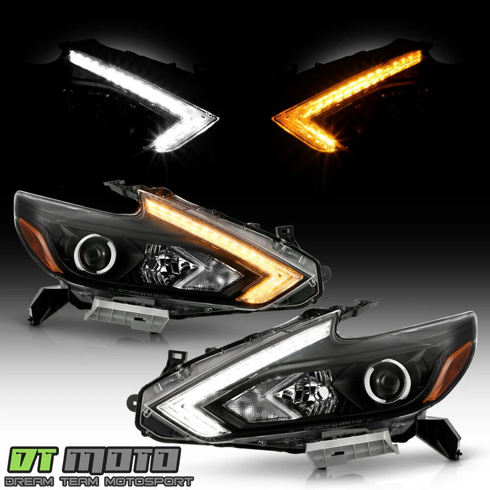 

Car Accessories Led Headlights For 2016-2018 For Nissan Altima Halogen w/o DRL Black LED Tube SwitchBack Headlights