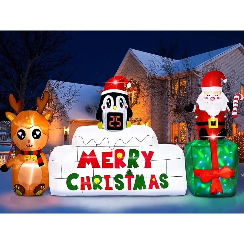 

10 Ft Christmas Inflatables Outdoor Decorations Xmas Blow Up Yard Decorations with LED Christmas Countdown Clock
