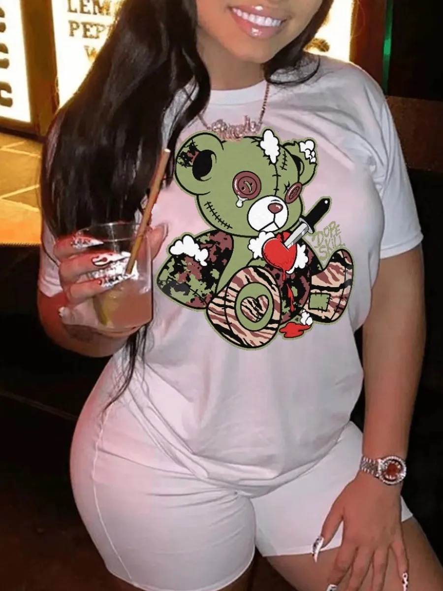 

LW New Women T-shirts Cartoon Print Patchwork T-shirt Tops Tee Summer Female T shirt Short Sleeve T shirt For Women Clothing