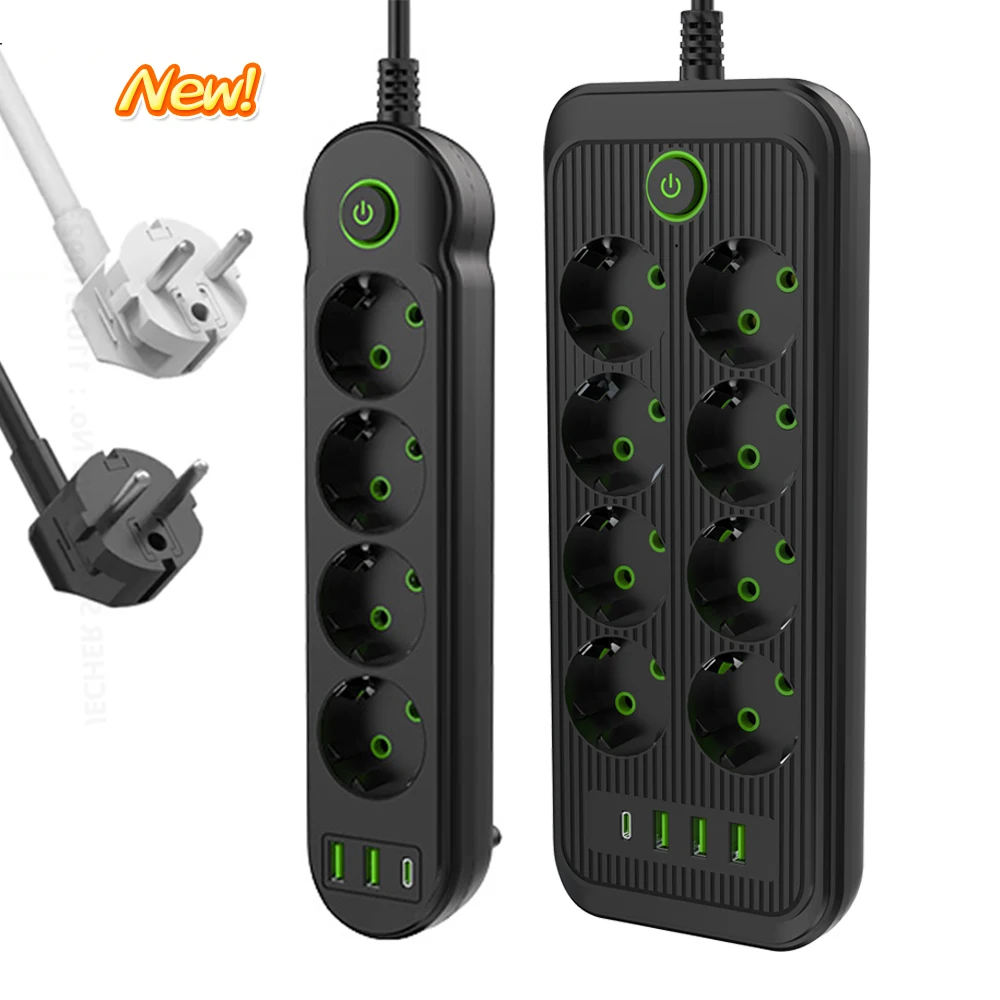 F14U F20U Вилка европейского стандарта удлинитель 2 м 4/8 розетки переменного тока