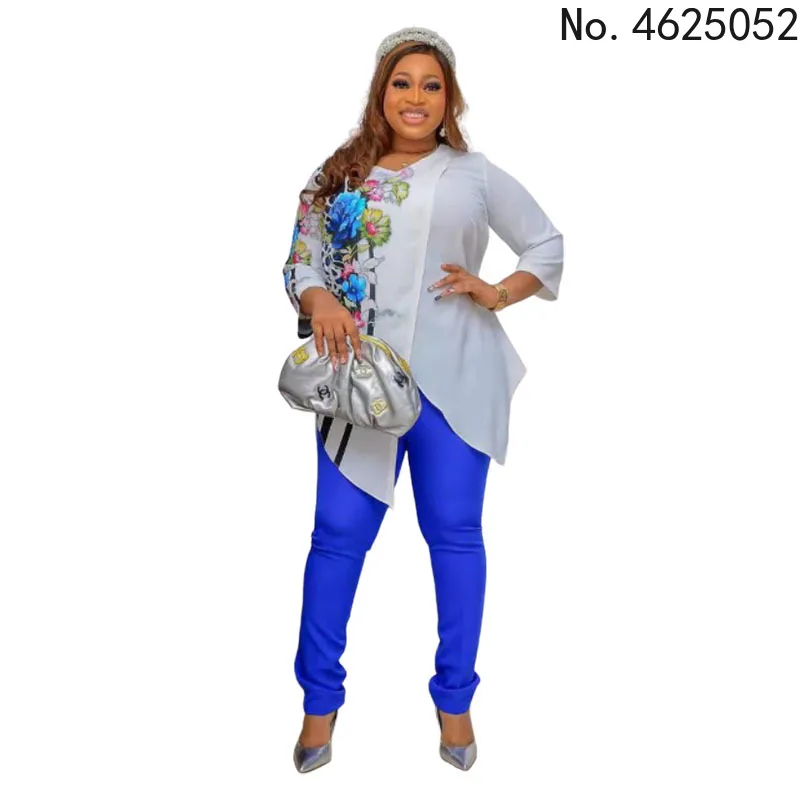 

2022 Dashiki African 2 Colors New Fashion Suit (Dress and Trousers) Suit African For Lady