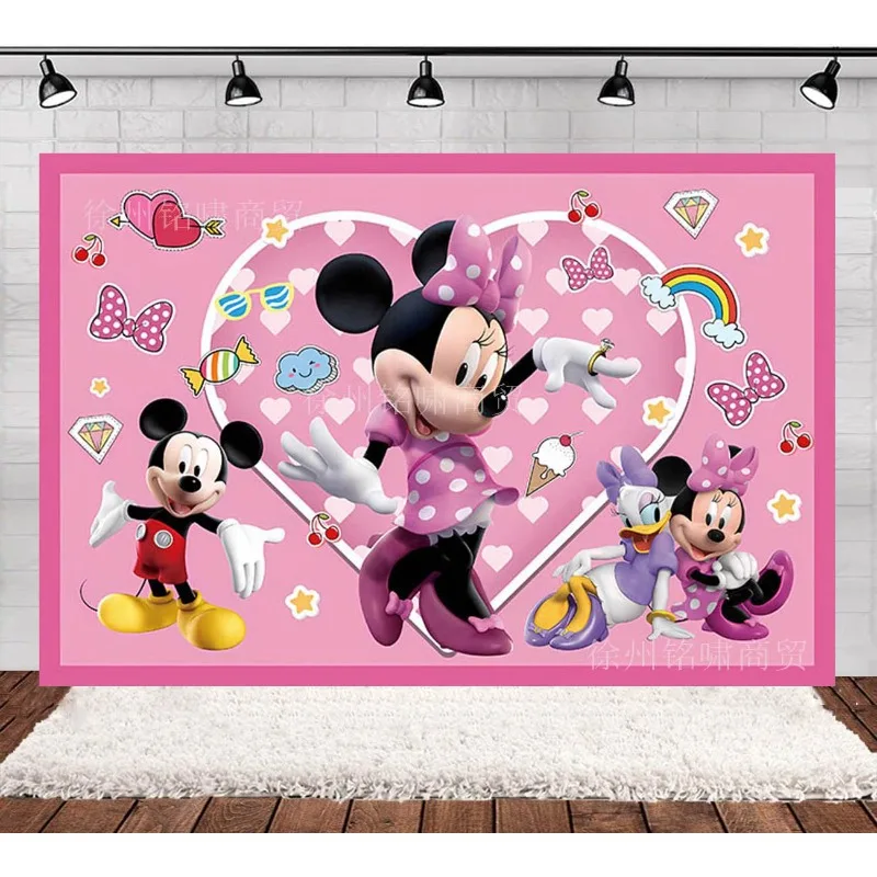 

Disney Anime Figures Theme Mickey Minnie Donald Duck Birthday Photography Background Cloth Party Decoration Banner Kids Gift