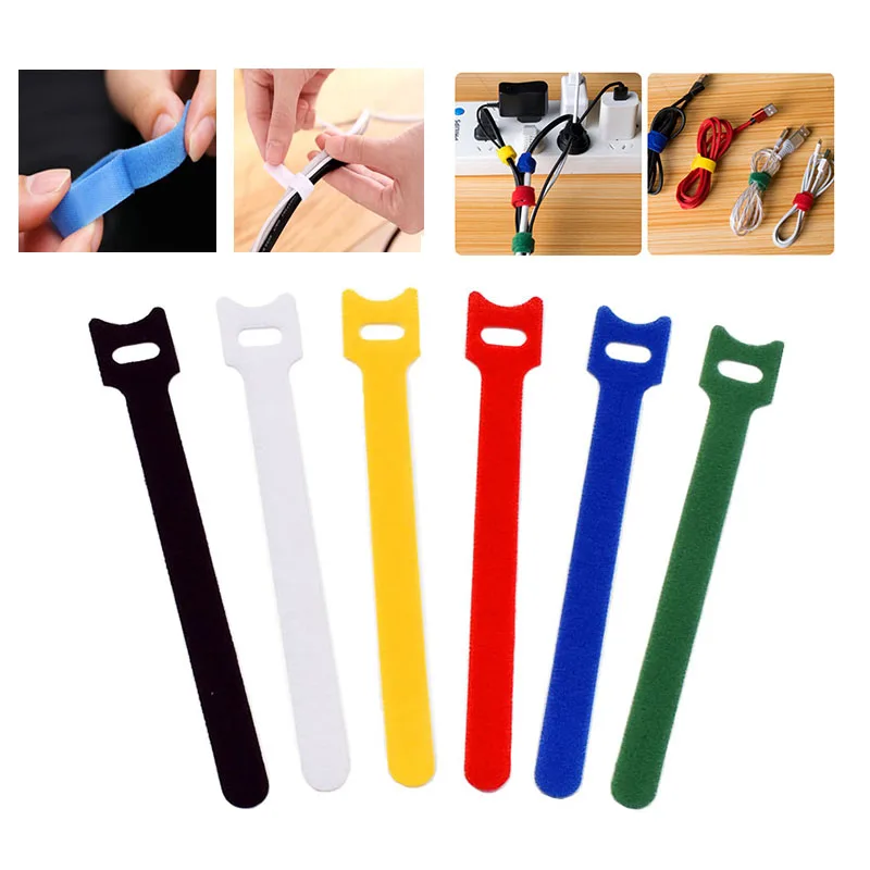 

50PCS Releasable Cable Ties Self-adhesive Reusable Cable Straps Colored Plastics Wrap Zip Bundle Ties T-type Cable Tie Wire