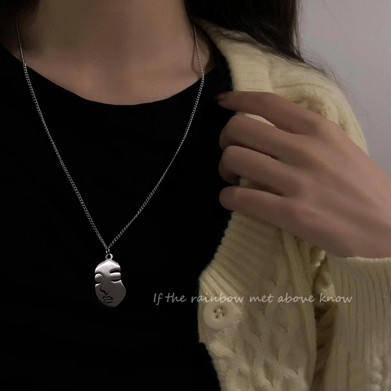 

New Titanium Steel Necklaces Fashion Girl Chain Punk Abstract Human Face Pendant Necklace For Women Jewelry Party Gifts