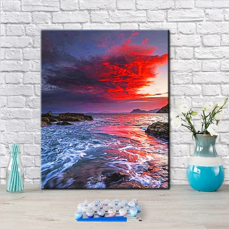 

01883320Digital oil painting dusk landscape living room decorative painting mural