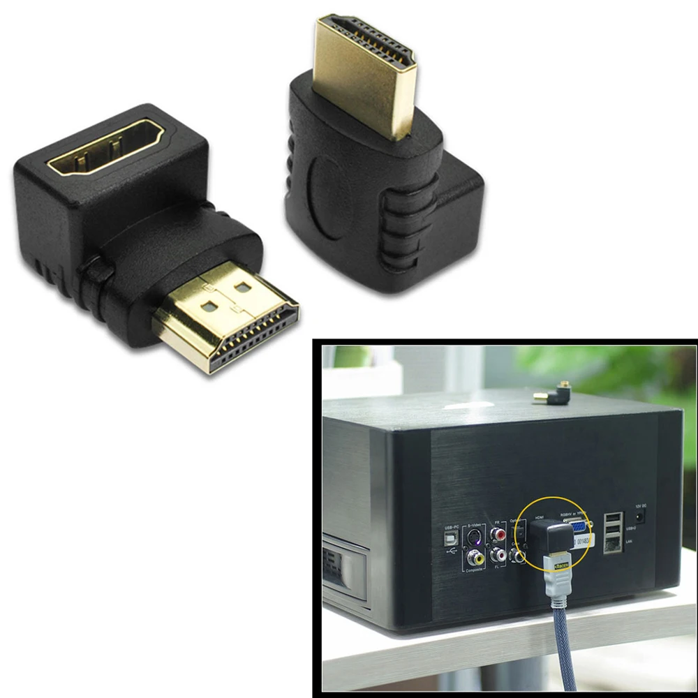 Фото HDMI-совместимый адаптер под прямым углом 90 градусов HDMI-совместимый конвертер 270 градусов штекер-гнездо удлинитель угловой разъем №2