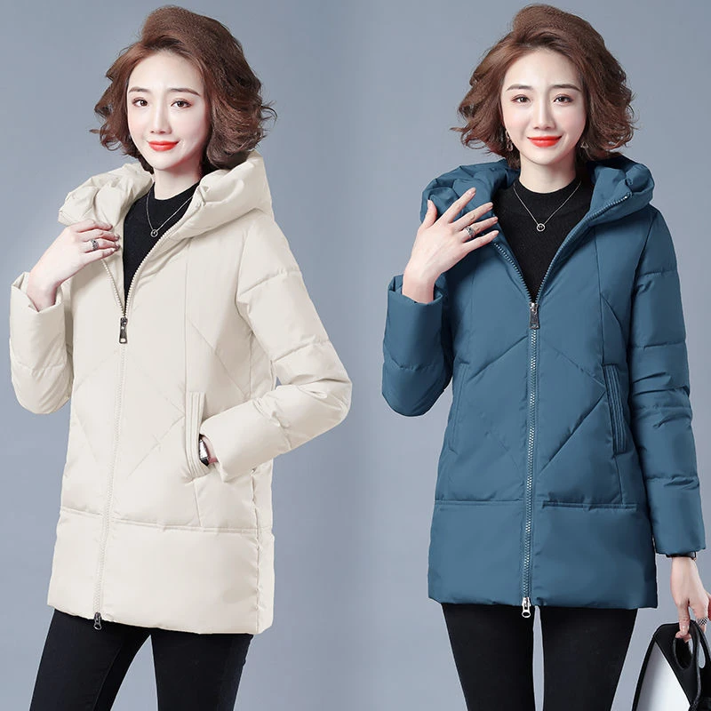 Women Long Down Jacket 2022 New Fashion Winter Warm Thicken Jacket Outdoor Hooded Slim Cotton Coat Solid Zipper Parkas Outerwear
