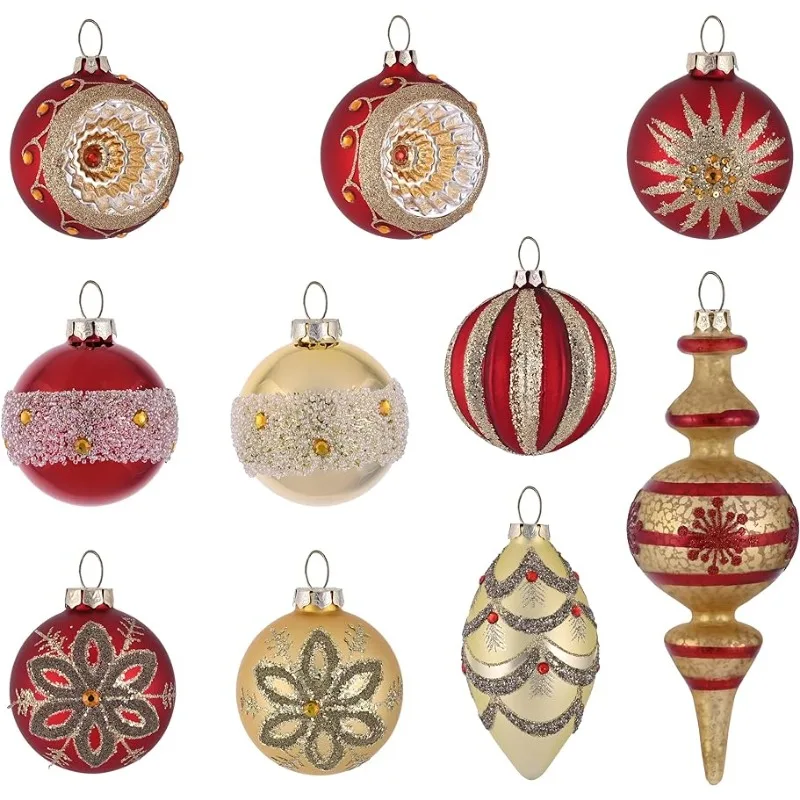 

Набор стеклянных рождественских украшений Valery Madelyn, подвесные украшения из красного и золотого золота 10 карат для рождественской елки