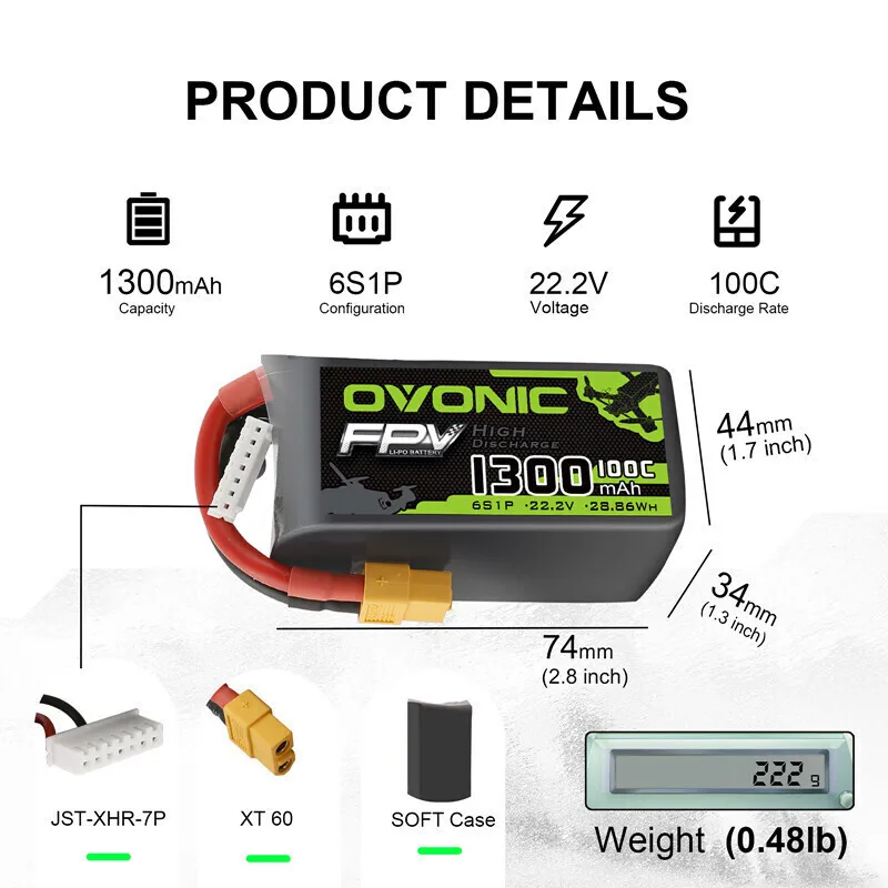 НОВЫЙ OVONIC 1300 мАч 100C 22 2 В Lipo аккумулятор для радиоуправляемого вертолета Quadcopter FPV