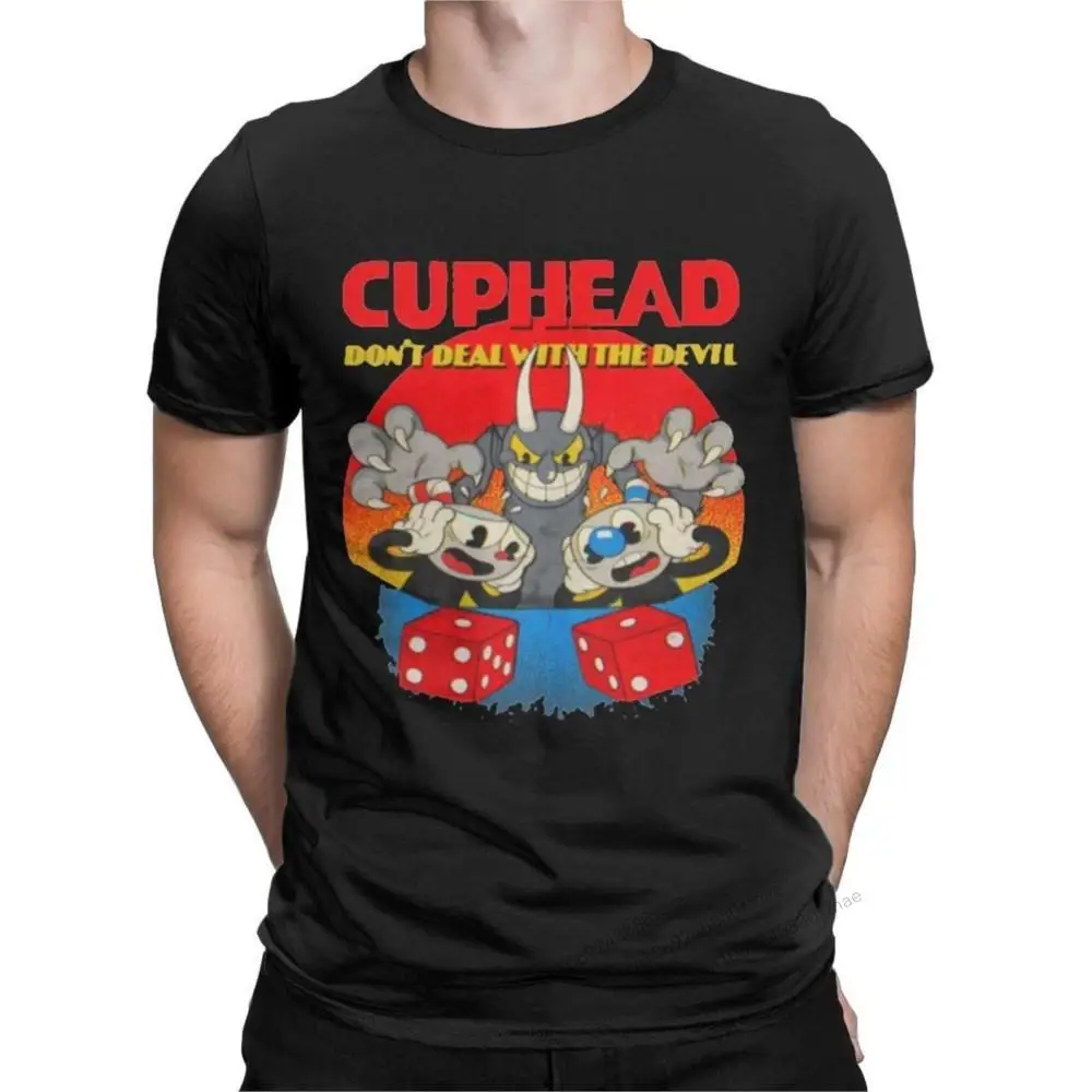 

Мужские футболки Cuphead Mugman Don't Deal With The Devil, хлопковая одежда, забавная футболка с коротким рукавом и круглым вырезом, летняя футболка