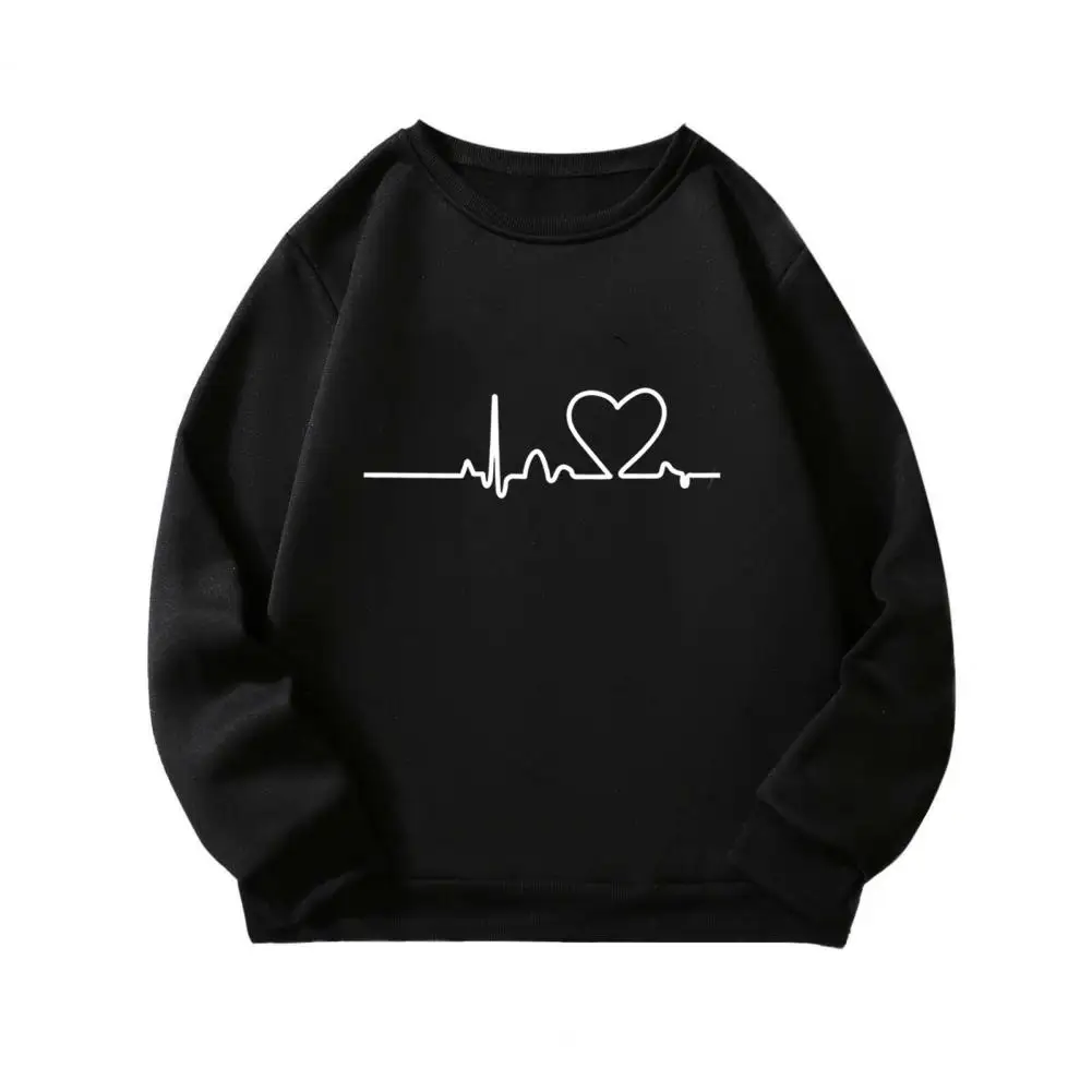 

Women Pullover Loose Comfortable Autumn Winter Casual Heartbeat Printing Pullover Top Solid Color Pullover Top for Shopping