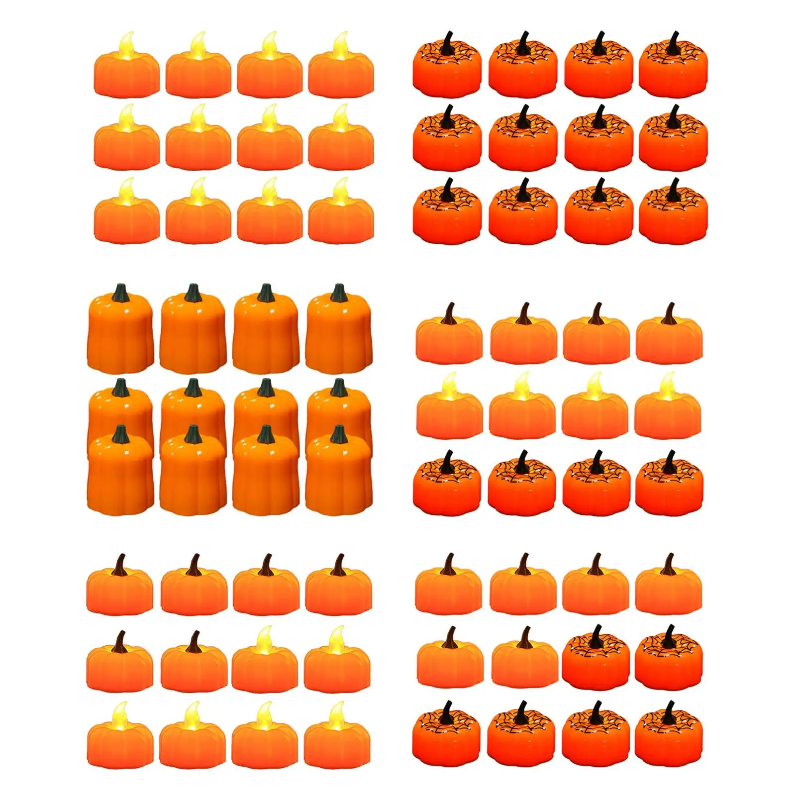 

12Pcs Pumpkin Candle Light Halloween Flickering Tea Lights Electric Tea Candles Battery Operated 3D Pumpkin Light Party Supplies