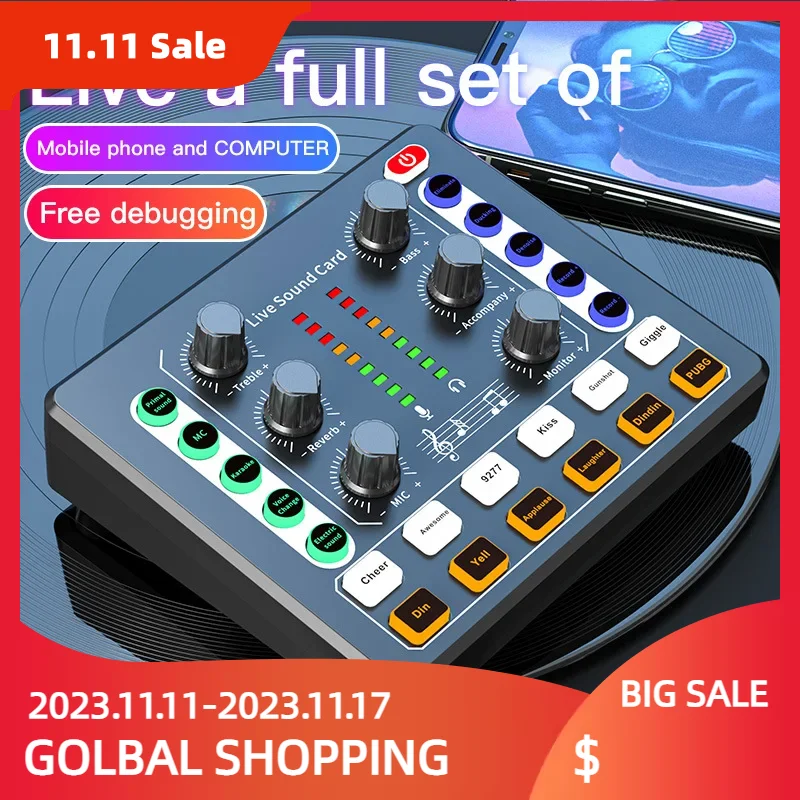 

M8 Audio Sound Card Headset Microphone Webcast Entertainment Streamer Live Broadcast Sound Effect Board Mixer For Phone Computer