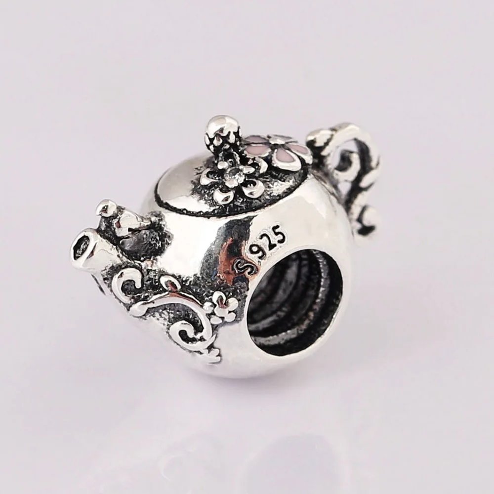 Authentic 925 Sterling Silver Bead Enchanted Tea Pot Charm Fit Fashion Women Bracelet Bangle Gift DIY Jewelry |
