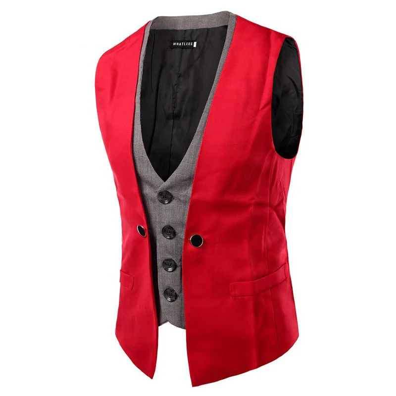 

Business and Leisure Men Vest Slim Fit Formal Dress Vest Men Waistcoat Spliced Single Blasted Sleeveless Vests for Men