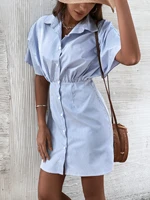 women dress batwing short sleeve striped button front casual collar high waist straight shirt regular fit non stretch