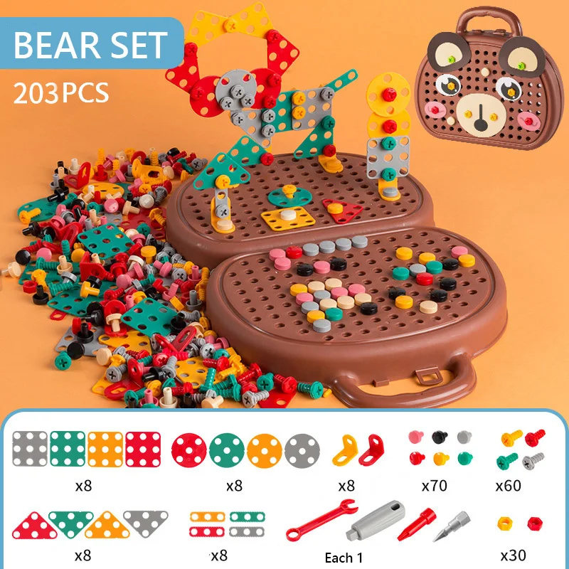 

Creator Screwing Building Blocks for Kids over 3 4 6 Years DIY 3D Assembly Nail Tool Box Bricks Montessori Toys for Boys Girls