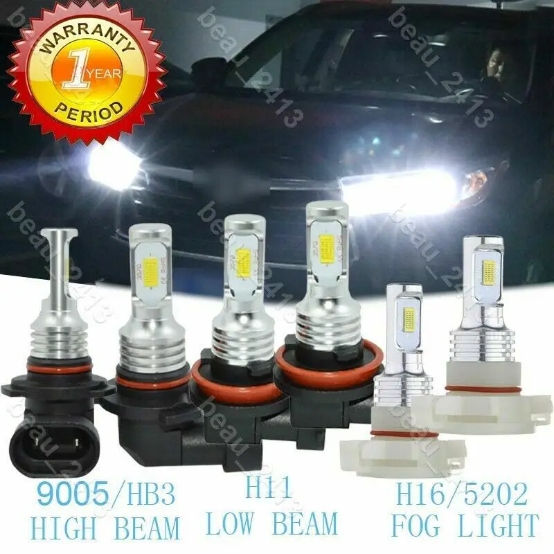 

6x H11 9005 H16 LED Headlight Hi/Lo Beam+Fog Light For 14-18 Toyota Highlander