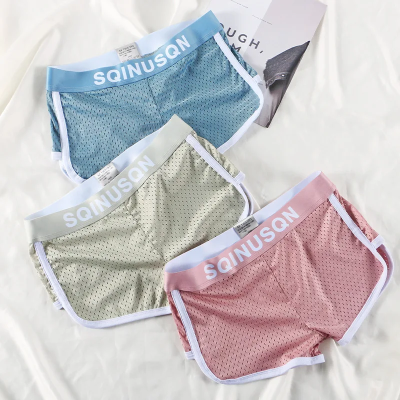 3 Pcs Summer Sports Men's Boxer Briefs Polyester Mesh Underwear Men Close Fitting and Breathable Panties Home Gym Shorts