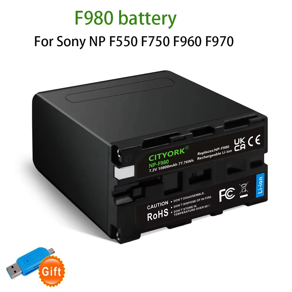 Фото Аккумулятор 10800 мАч NP-F980 NP-F960 NP-F970 с разъемом Type-C для Sony HVR-HD1000 HVR-HD1000E HVR-V1J с LED-индикатором заряда №1