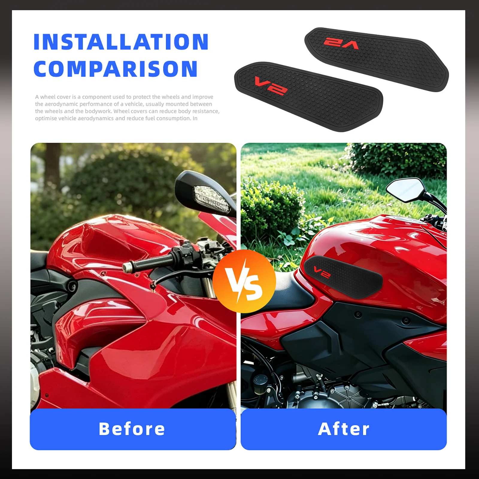 Фото Накладка на боковой топливный бак мотоцикла для Ducati Streetfighter V2 Panigale V2 2020-2024, противоскользящая накладка для коленей, защитные накладки, стикер. №5