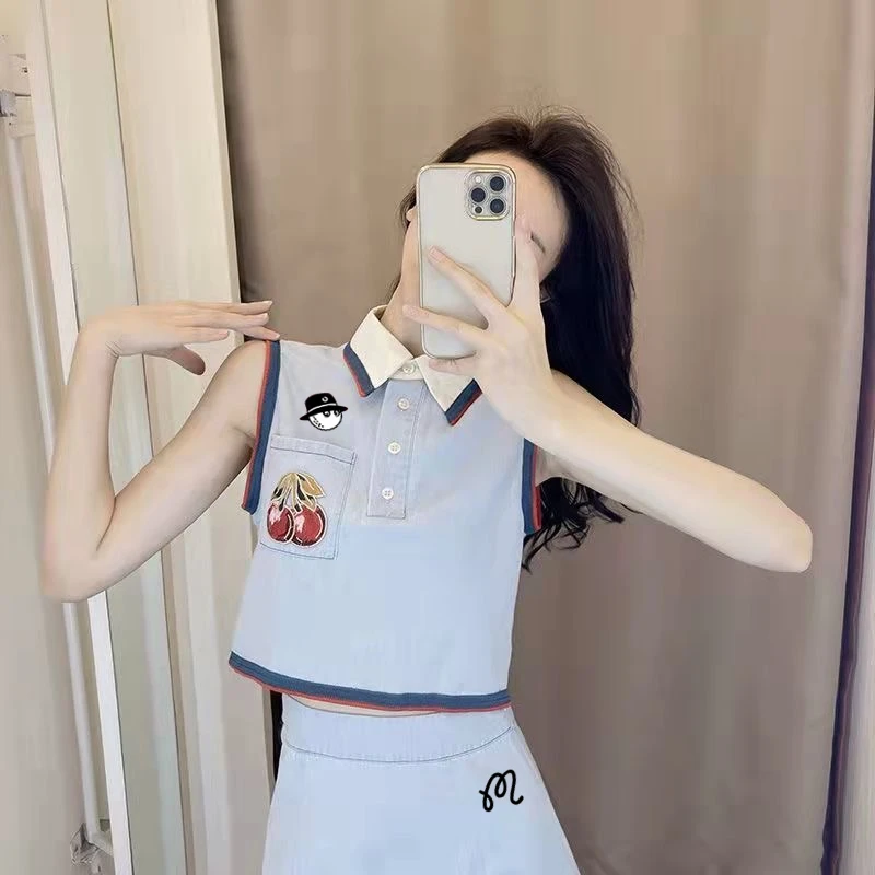 2023Summer Golf Wear Women Utaa Golf Suit Golf Skirt Sleeveless 2-piece Tennis Sports Suit Women's Golf Wear Malbon Golf T-shirt