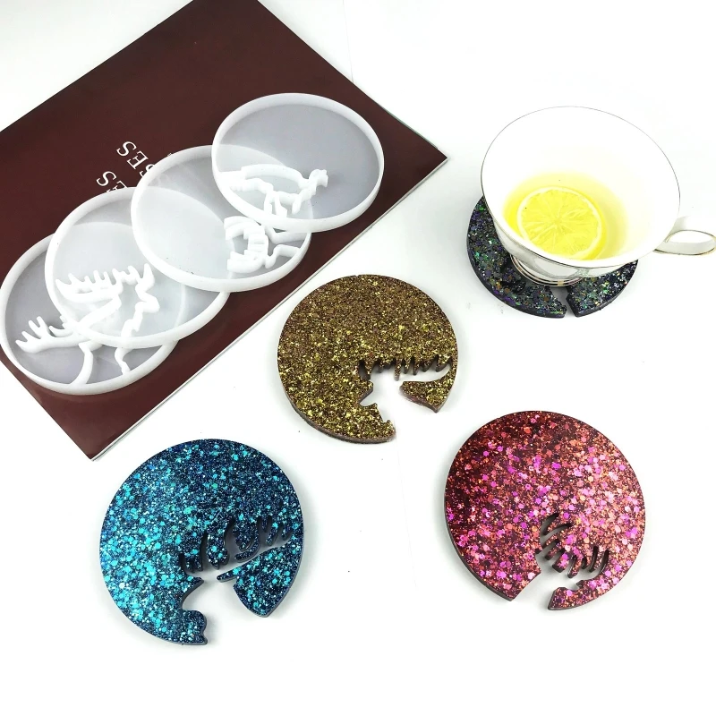 

Elk Animal Coaster Mold Resin Silicone Molds Diy Crystal Glue Round Storage Tray Mold for Making Fruit Storage Plate