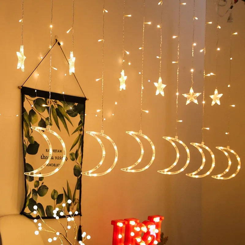 Украшения для Рамадана с изображением луны и звезд Led Шторы гирлянда светильник