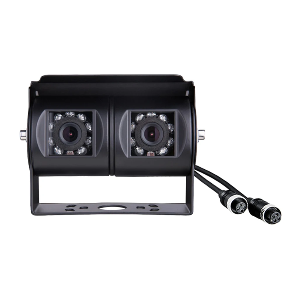 

Car Dual Lens Reversing Camera 4Pin-Plug Backup Camera Twin Adjustable Angle Lens Rear View CCD Camera for Truck Bus,B