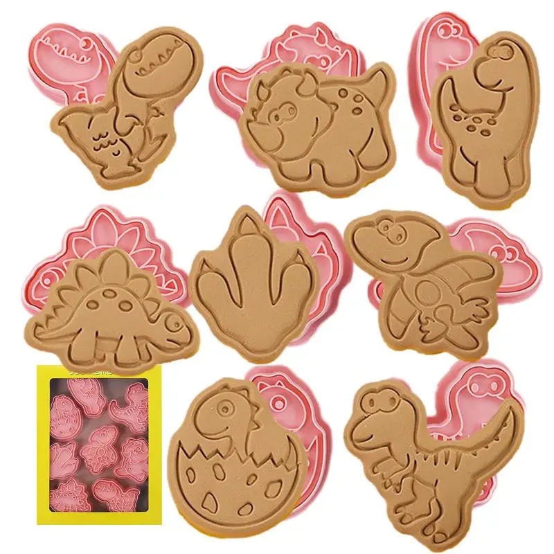 

Dinosaur Shape Cookie Cutters 8Pcs 3D Cartoon Pressable Biscuit Mold Dinosaur Shaped Cookie Cutters Dinosaur Cookie Cutters
