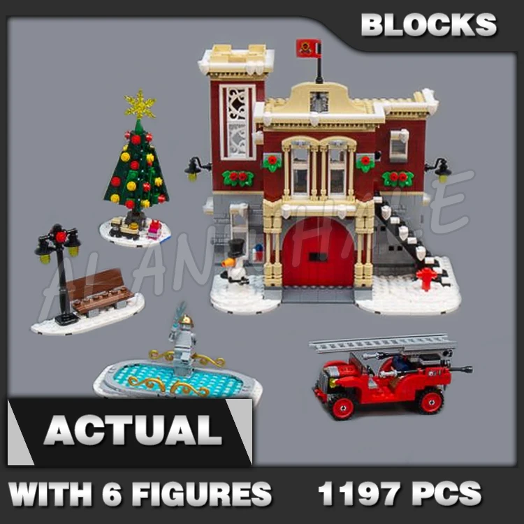 

1197pcs Christmas Winter Village 2-level Fire Station Truck Ice Skating Rink 11041 Building Blocks Toy Compatible With Model