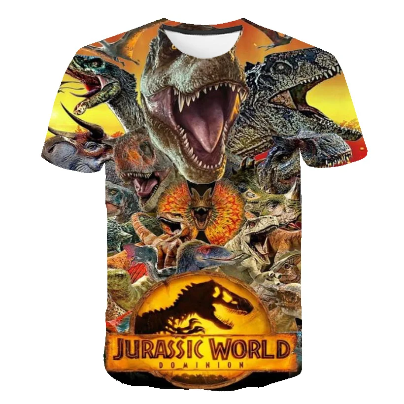 

New Kids Jurassic World Dominion T-shirts Cartoon Dinosaur Printed Short-sleeve ClothesBoys Girls Tees Children Tops 3-14 Years