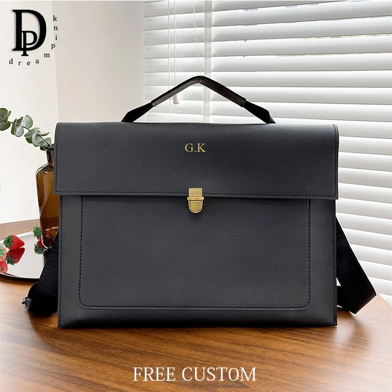 

Luxury Design Leather Laptop Bag Custom Logo Large Capacity Business Briefcase Office Engrave Name Fashion Student Tote Handbag