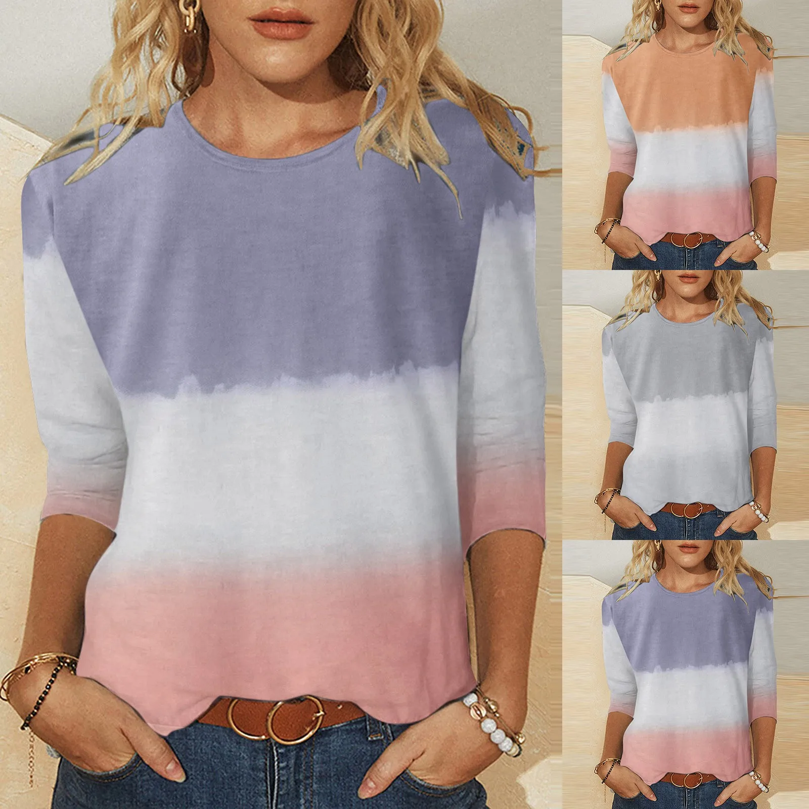 

Womens Summer Trendy Printed Tee Shirt Medium Long Sleeve Button Round Neck T Shirt Christmas Womens Shirts Womens Tops Casual