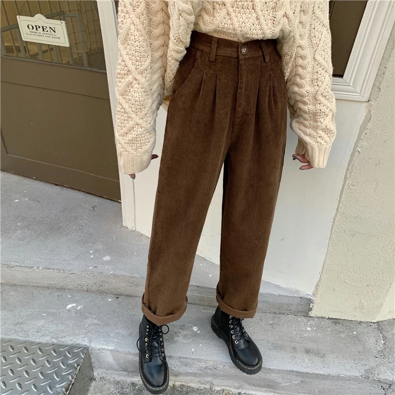 

Women Pants 2023 Winter Women's Retro Corduroy Wide Leg Pants Ladies Solid Color High Waist Cargo Pants Women