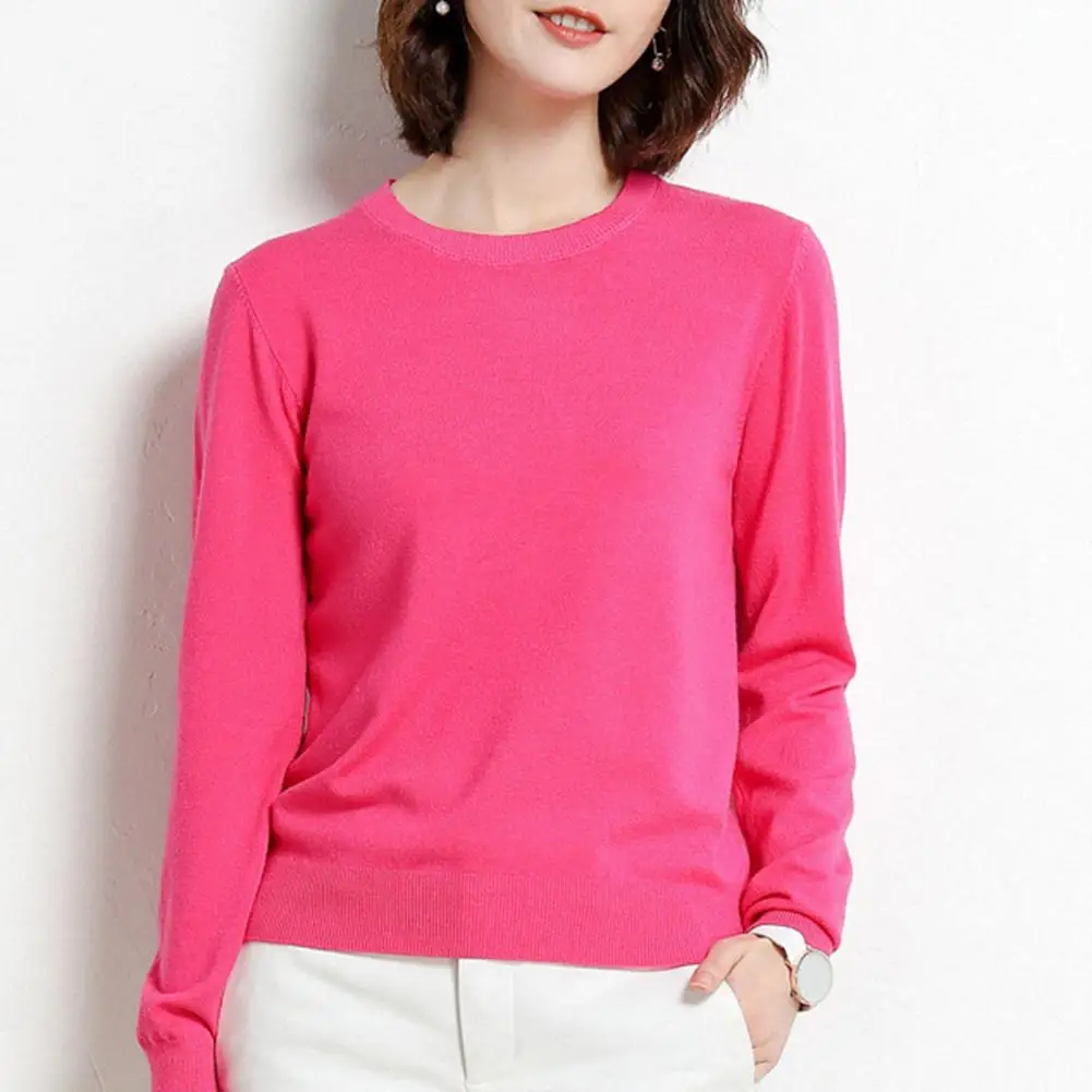 

Sweaters Knit Pullover O-Neck Long Sleeves Ribbed Trim Women Knitwear Autumn Winter Solid Loose Bottoming Sweater Streetwear