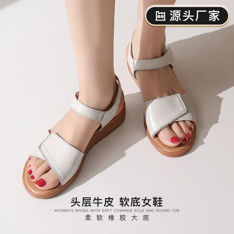 

Genuine Leather Women Sandals Ankle Strap Cute Summer Flats Shoes Ladies Black White Fashion Sandals Feminino Sandalias De Mujer