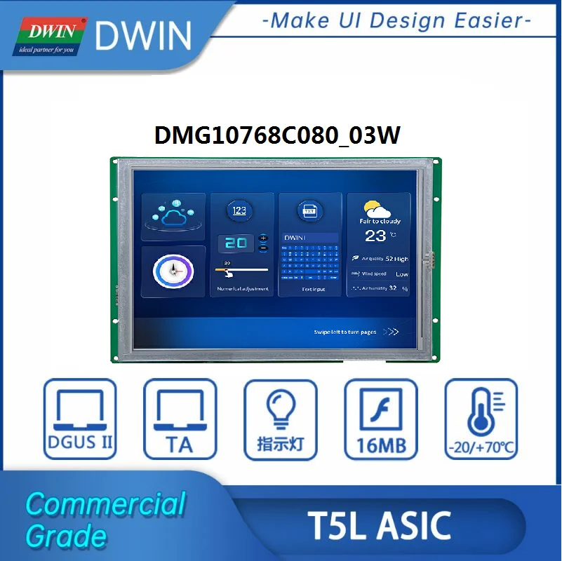 

DWIN 8 Inch IPS-TFT-LCD Smart Module Screen 1024*768 Commercial Grade HMI UART Display 16.7M Colors LVDS Interface Touch Panel