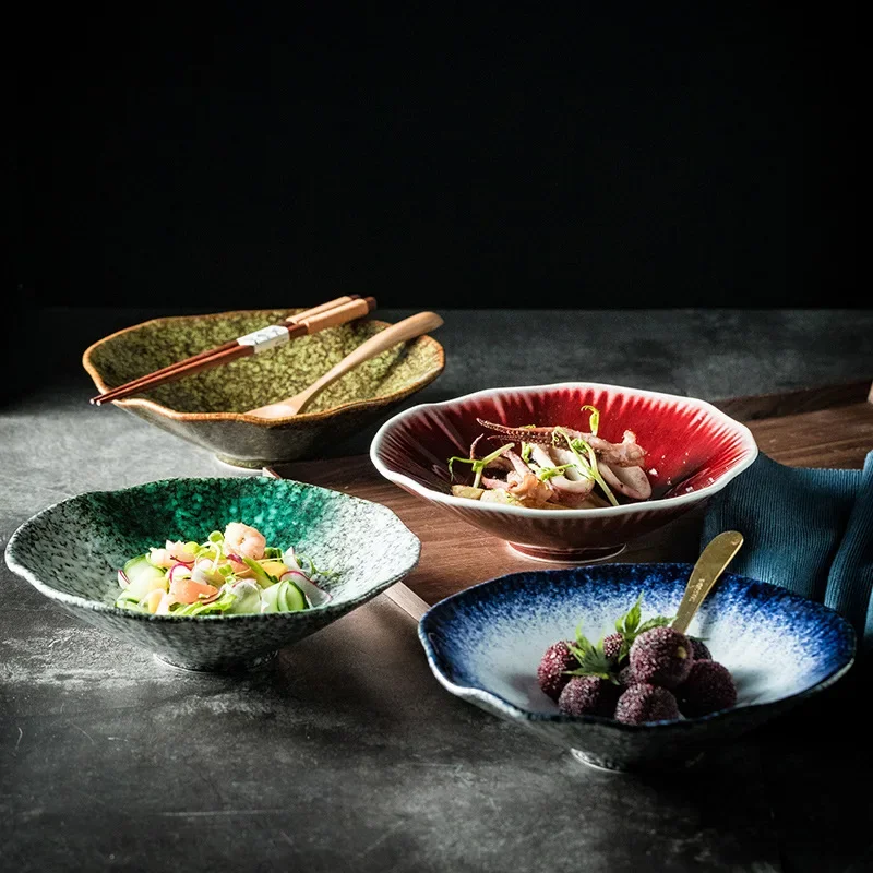 Керамическая миска для лапши в японском стиле салата лотоса семейная боковая