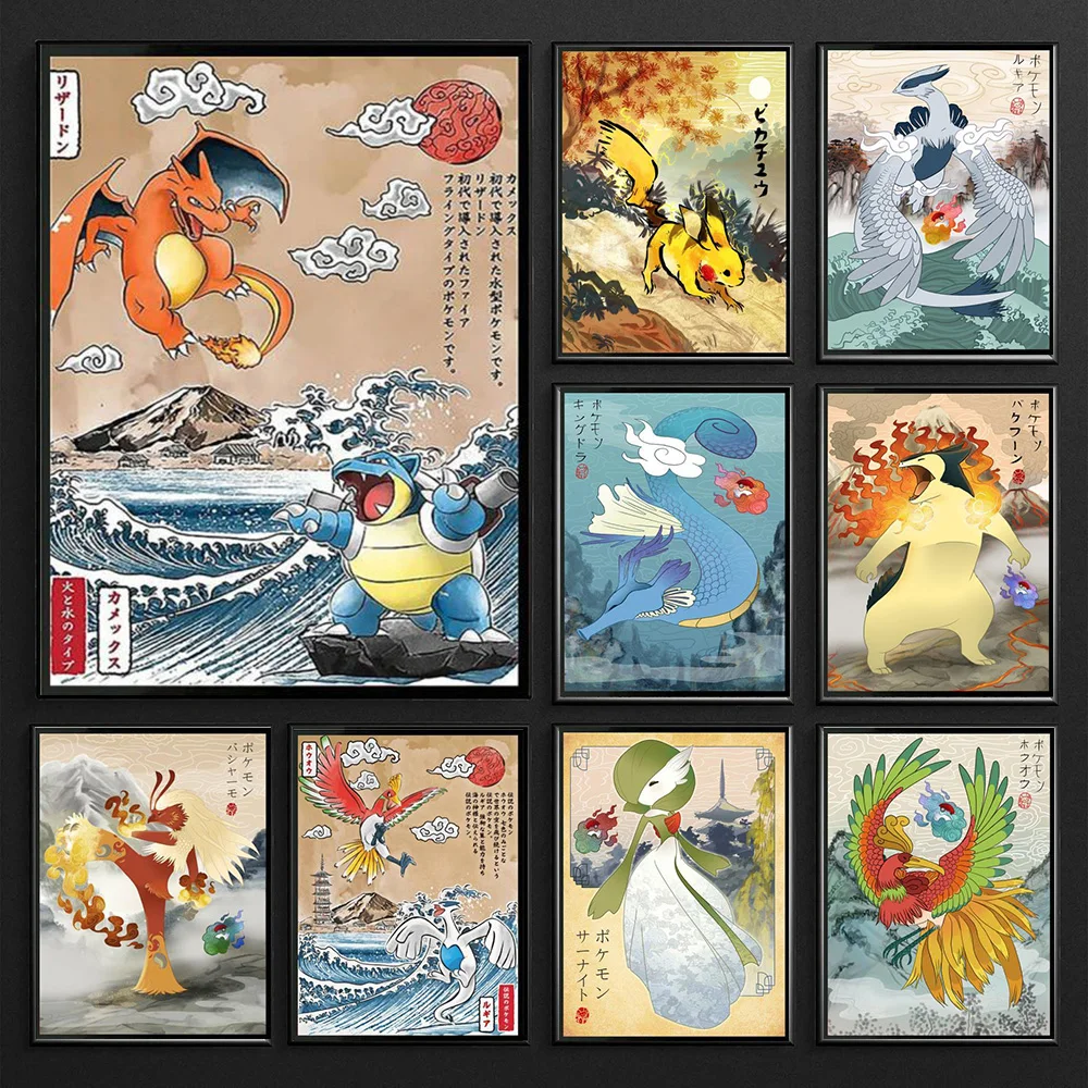 

Japanese Anime Pokemon Poster Fire Breathing Dragon Pikachu Canvas Painting Wall Art Print Manga Picture Home Decor Cuadros Gift