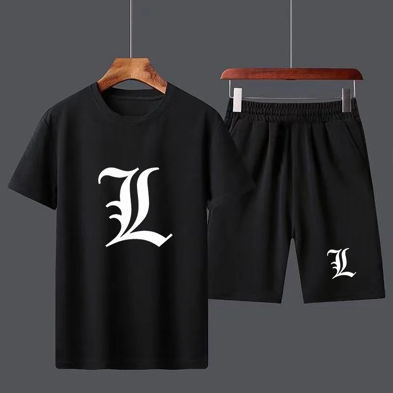 

2023 Summer Tshirt Shorts 2 Pieces Set Tracksuit "Death Note" Men T-shirt Suit Short Sleeve Oversize Sportwear Fashion Outfits