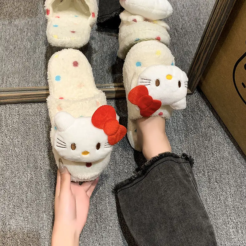 Милые и милые хлопковые тапочки Hello Kitty Kawaii на мягкой подошве Sanrio осенние зимние