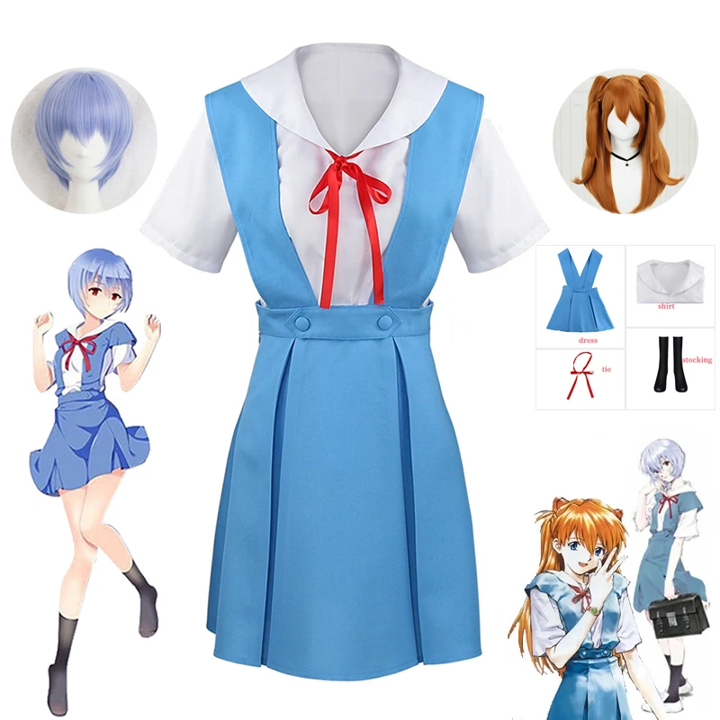EVA Cosplay Costumes Ayanami Rei Asuka Langley Soryu Women Girl Anime Dress School Uniform Clothes Wig Halloween Xmas Costumes