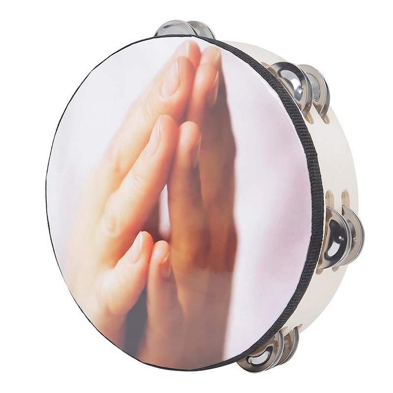 

8 Inch Musical Tambourine Drum Sheepskin Drumhead Round Percussion Gift For KTV Party
